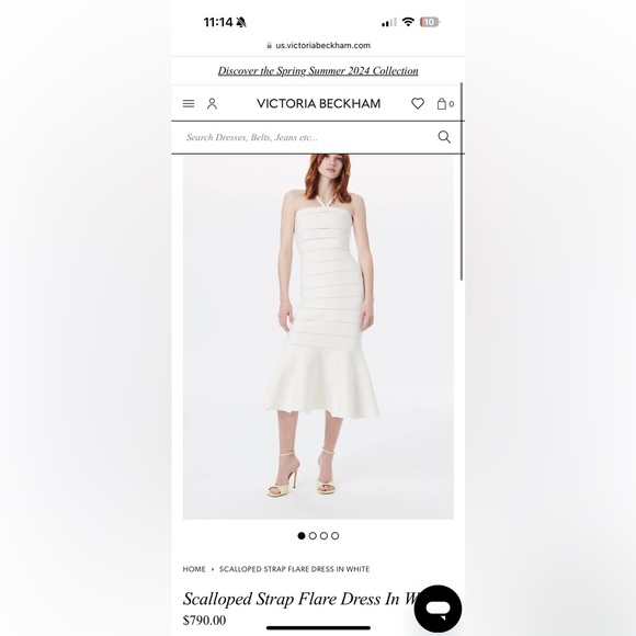 Victoria Beckham Scalloped Strap White Midi Dress Size S - Picture 1 of 9